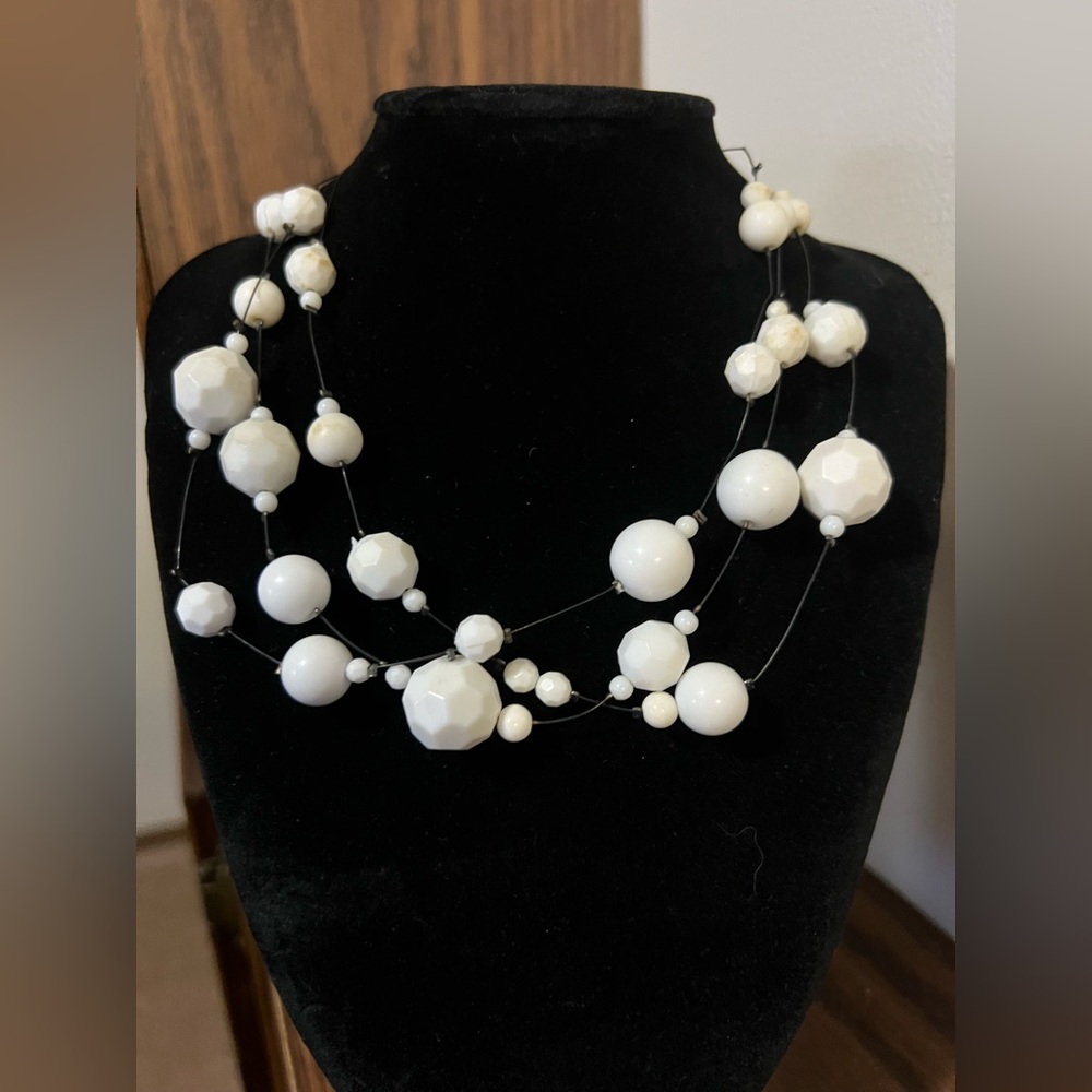 White Bided Layer Necklace